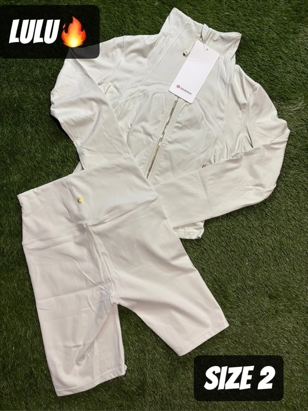 lululemon athletica White Zip Jacket and Biker Shorts Set